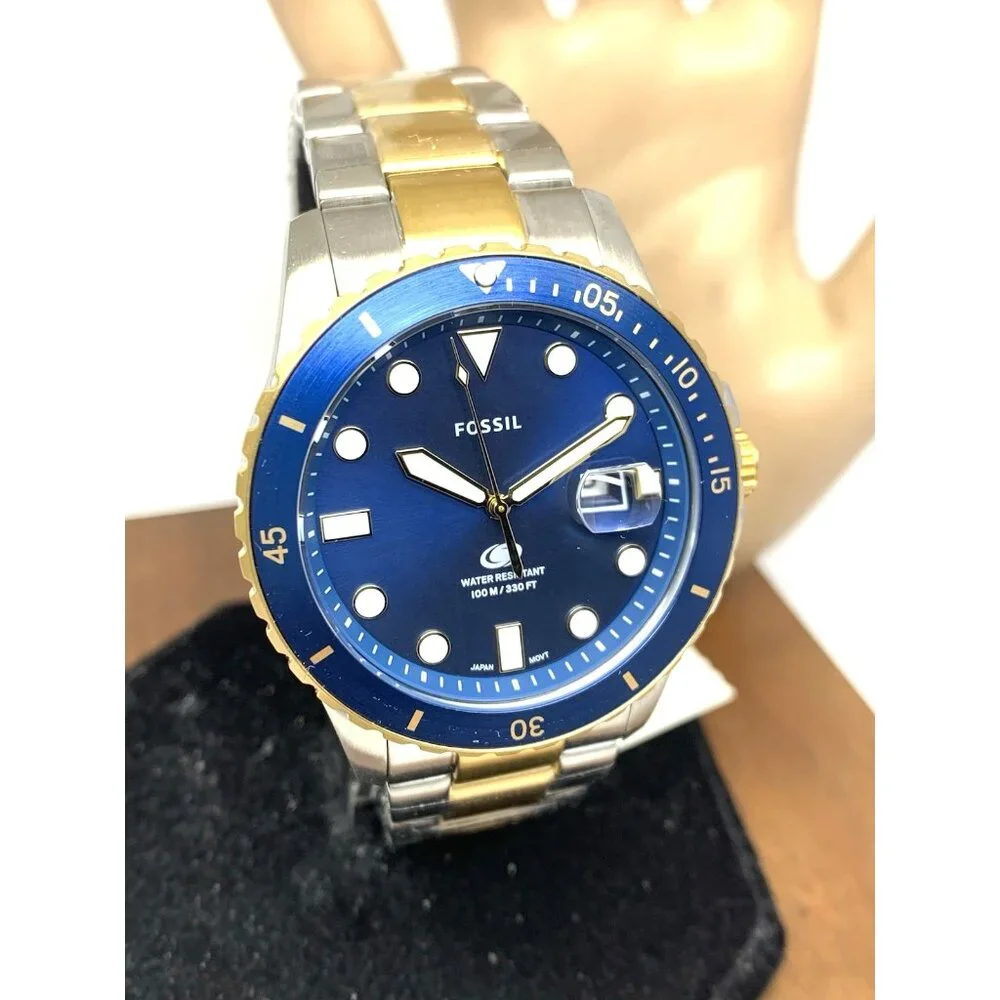 Fossil Men's Watch FS6034 Dive Quartz Blue Dial Two Tone Stainless Steel 42mm